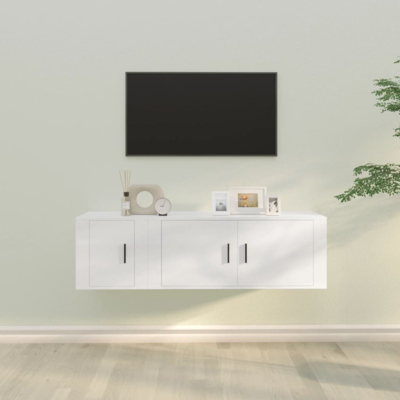 Set di Mobili Porta TV 2 pz Bianco in Legno Multistrato Set di Mobili Porta TV 2 pz Bianco in Legno Multistrato
