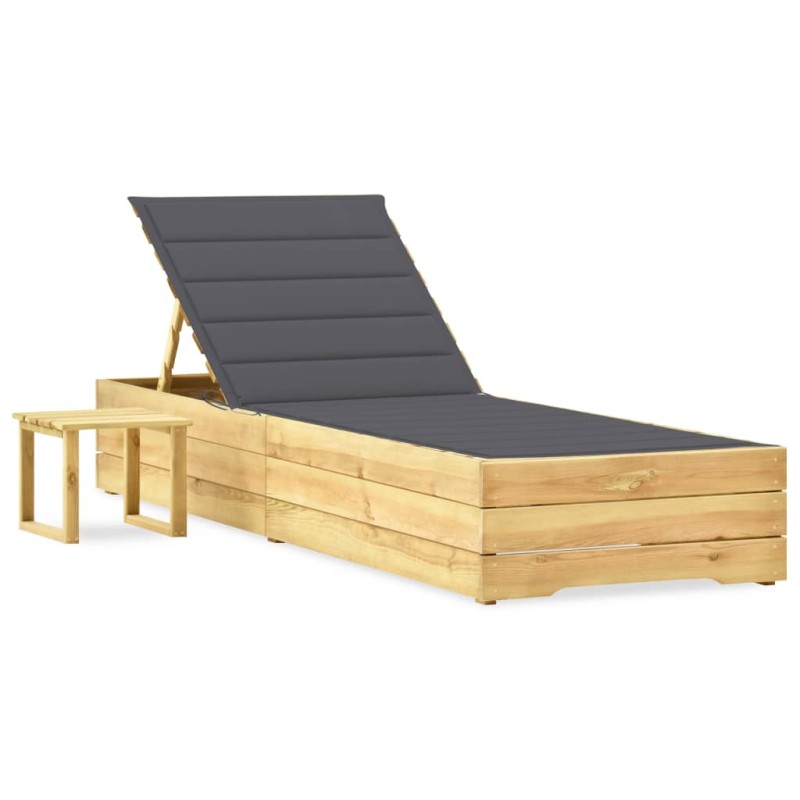 vidaXL Lettino da Giardino con Tavolino Cuscino Legno Pino Impregnato vidaXL Lettino da Giardino con Tavolino Cuscino Legno Pino Impregnato