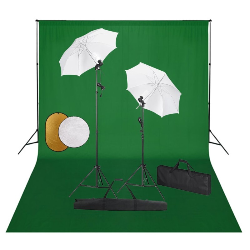 vidaXL Kit Studio Fotografico con Luci Ombrelli Fondale e Riflettore vidaXL Kit Studio Fotografico con Luci Ombrelli Fondale e Riflettore