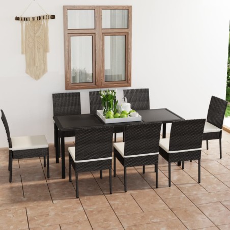 vidaXL Set da Pranzo da Giardino 9 pz in Polyrattan Nero