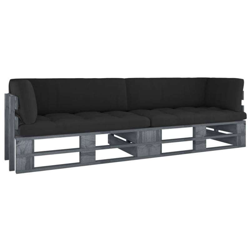 vidaXL Divano a 2 Posti su Pallet con Cuscini Pino Impregnato Grigio vidaXL Divano a 2 Posti su Pallet con Cuscini Pino Impregnato Grigio