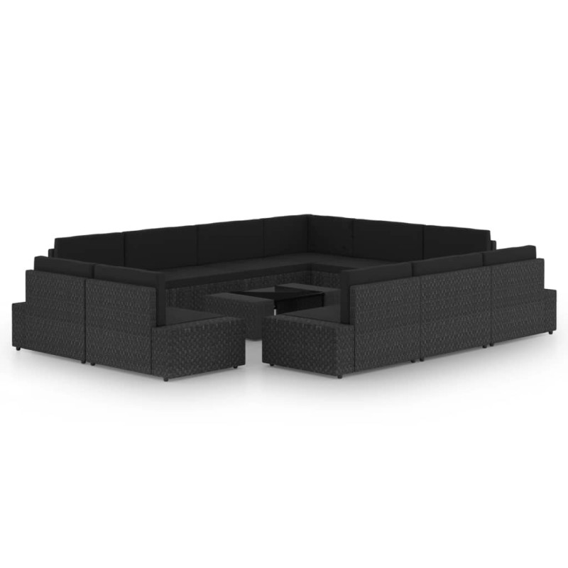vidaXL Set Divani da Giardino 12 pz con Cuscini in Polyrattan Nero vidaXL Set Divani da Giardino 12 pz con Cuscini in Polyrattan Nero
