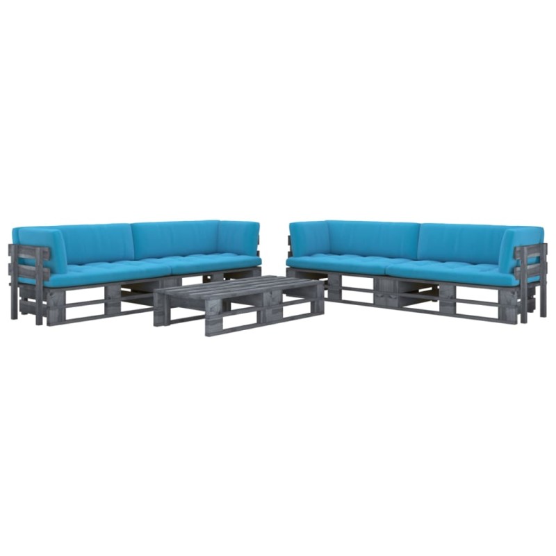 vidaXL Set Divani in Pallet con Cuscini 6 pz in Pino Impregnato Grigio vidaXL Set Divani in Pallet con Cuscini 6 pz in Pino Impregnato Grigio