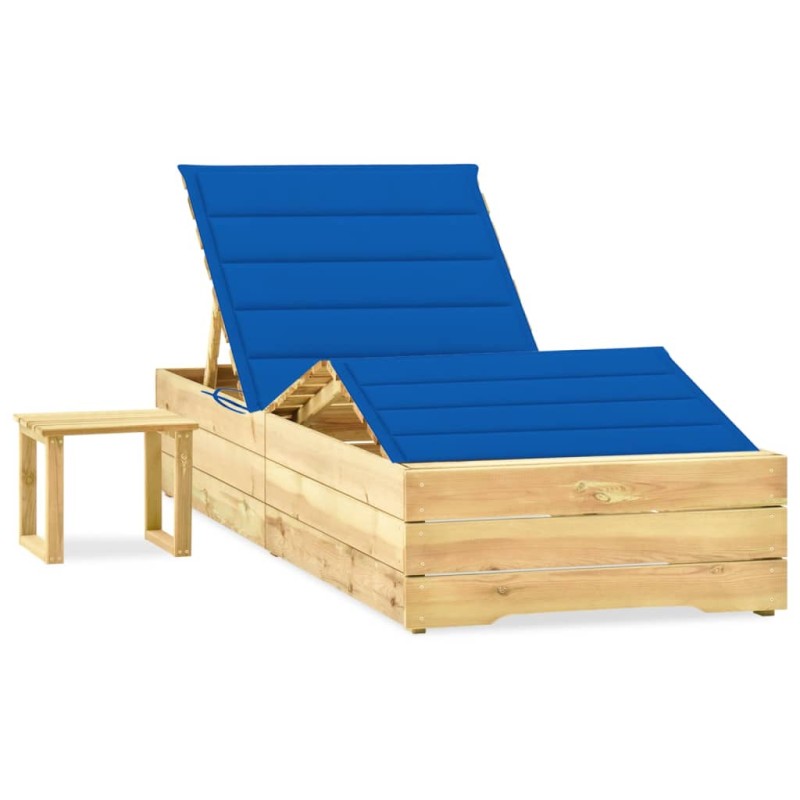 vidaXL Lettino da Giardino con Tavolino Cuscino Legno Pino Impregnato vidaXL Lettino da Giardino con Tavolino Cuscino Legno Pino Impregnato