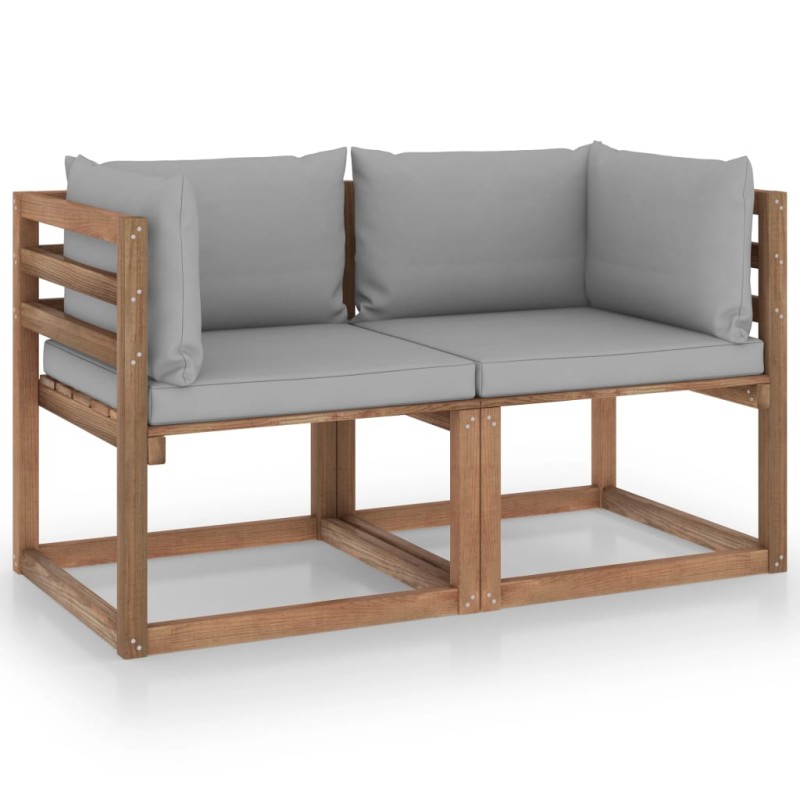 vidaXL Divano da Giardino Pallet 2 Posti con Cuscini Grigi Legno Pino vidaXL Divano da Giardino Pallet 2 Posti con Cuscini Grigi Legno Pino