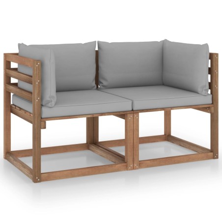 vidaXL Divano da Giardino Pallet 2 Posti con Cuscini Grigi Legno Pino
