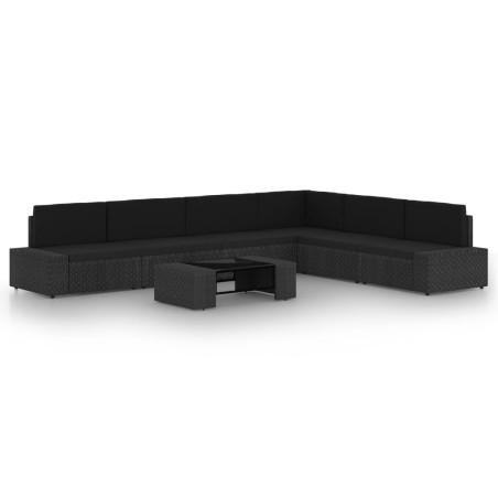 vidaXL Set Divani da Giardino 7 pz con Cuscini in Polyrattan Nero