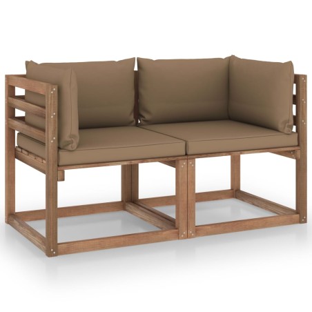 vidaXL Divano da Giardino Pallet 2Posti con Cuscini Tortora Legno Pino