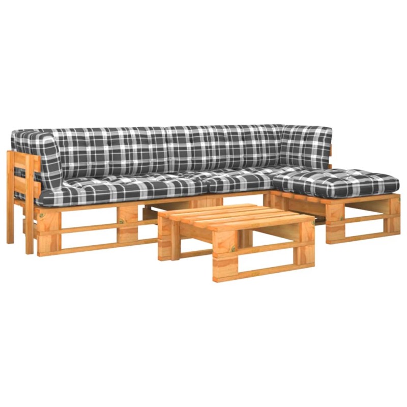 vidaXL Set Divani in Pallet con Cuscini 4 pz in Pino Impregnato Miele vidaXL Set Divani in Pallet con Cuscini 4 pz in Pino Impregnato Miele