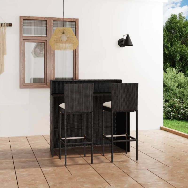 vidaXL Set Bar da Giardino 3 pz con Cuscini Nero vidaXL Set Bar da Giardino 3 pz con Cuscini Nero