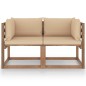 vidaXL Divano da Giardino Pallet 2 Posti con Cuscini Beige Legno Pino vidaXL Divano da Giardino Pallet 2 Posti con Cuscini Beige Legno Pino