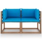 vidaXL Divano da Giardino Pallet 2 Posti Cuscini Blu Chiaro Legno Pino
