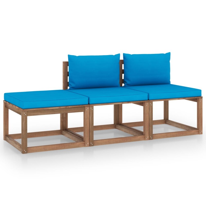 vidaXL Set Salotto Giardino Pallet Cuscini 3 pz Legno Pino Impregnato vidaXL Set Salotto Giardino Pallet Cuscini 3 pz Legno Pino Impregnato