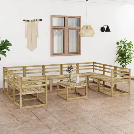 vidaXL Set Divani da Giardino 10 pz in Legno di Pino Impregnato Verde