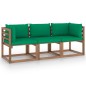 vidaXL Divano da Giardino Pallet 3 Posti con Cuscini Verdi Legno Pino vidaXL Divano da Giardino Pallet 3 Posti con Cuscini Verdi Legno Pino
