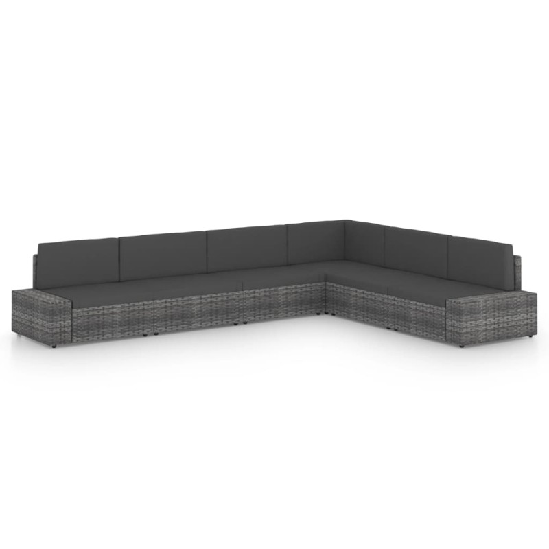 vidaXL Set Divani da Giardino 6 pz con Cuscini in Polyrattan Grigio vidaXL Set Divani da Giardino 6 pz con Cuscini in Polyrattan Grigio