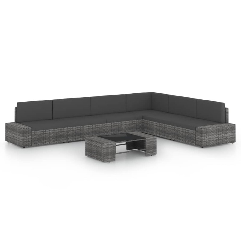 vidaXL Set Divani da Giardino 7 pz con Cuscini in Polyrattan Grigio