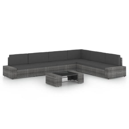 vidaXL Set Divani da Giardino 7 pz con Cuscini in Polyrattan Grigio