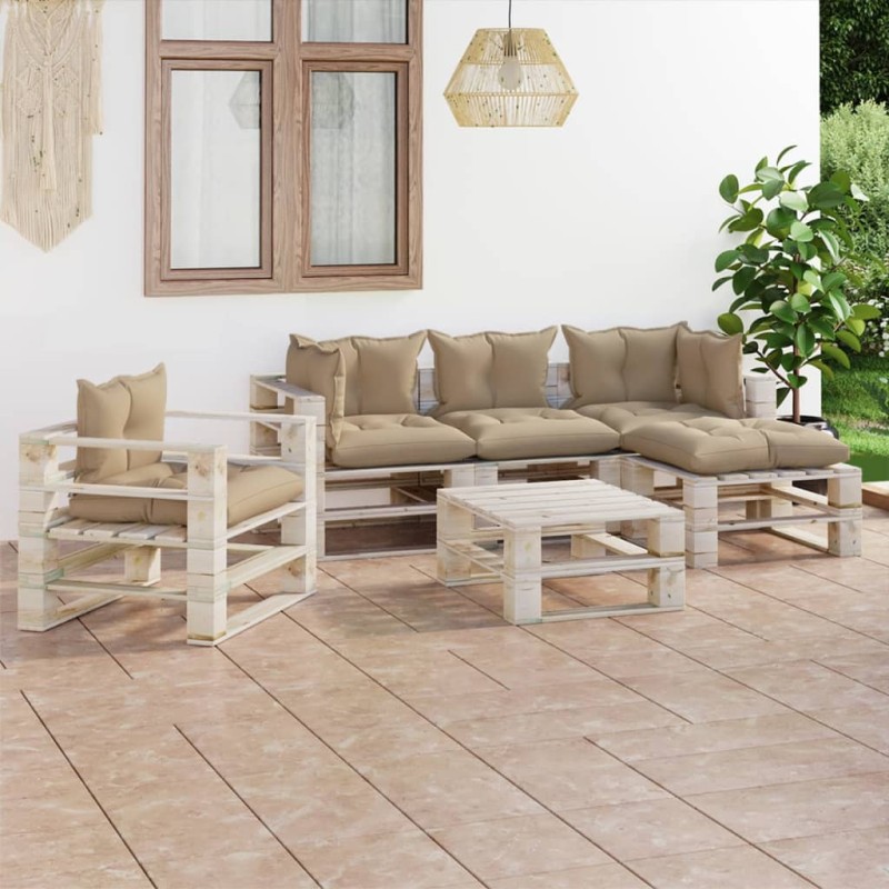 vidaXL Set Salotto Giardino su Pallet Cuscini 6 pz in Legno di Pino vidaXL Set Salotto Giardino su Pallet Cuscini 6 pz in Legno di Pino