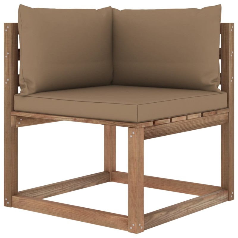 vidaXL Divano Angolare da Giardino su Pallet con Cuscini Tortora vidaXL Divano Angolare da Giardino su Pallet con Cuscini Tortora