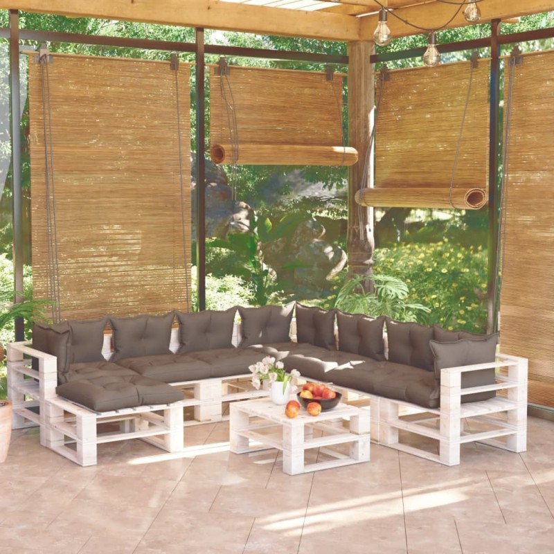 vidaXL Salotto da Giardino in Pallet 9 pz e Cuscini in Legno di Pino