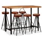 vidaXL Set da Bar 7 pz in Legno Massello di Acacia Vera Pelle e Tela