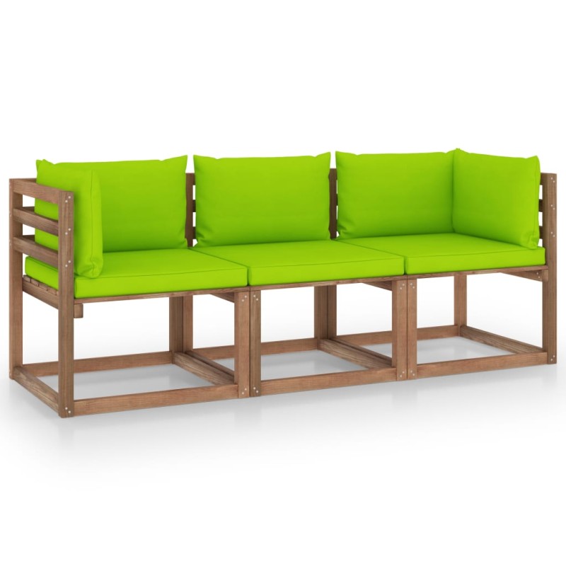 vidaXL Divano Giardino Pallet 3 Posti Cuscini Verde Chiaro Legno Pino vidaXL Divano Giardino Pallet 3 Posti Cuscini Verde Chiaro Legno Pino