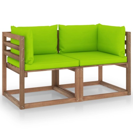 vidaXL Divano Giardino Pallet 2 Posti Cuscini Verde Chiaro Legno Pino