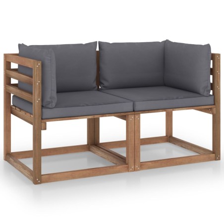 vidaXL Divano Giardino Pallet 2 Posti con Cuscini Antracite Legno Pino