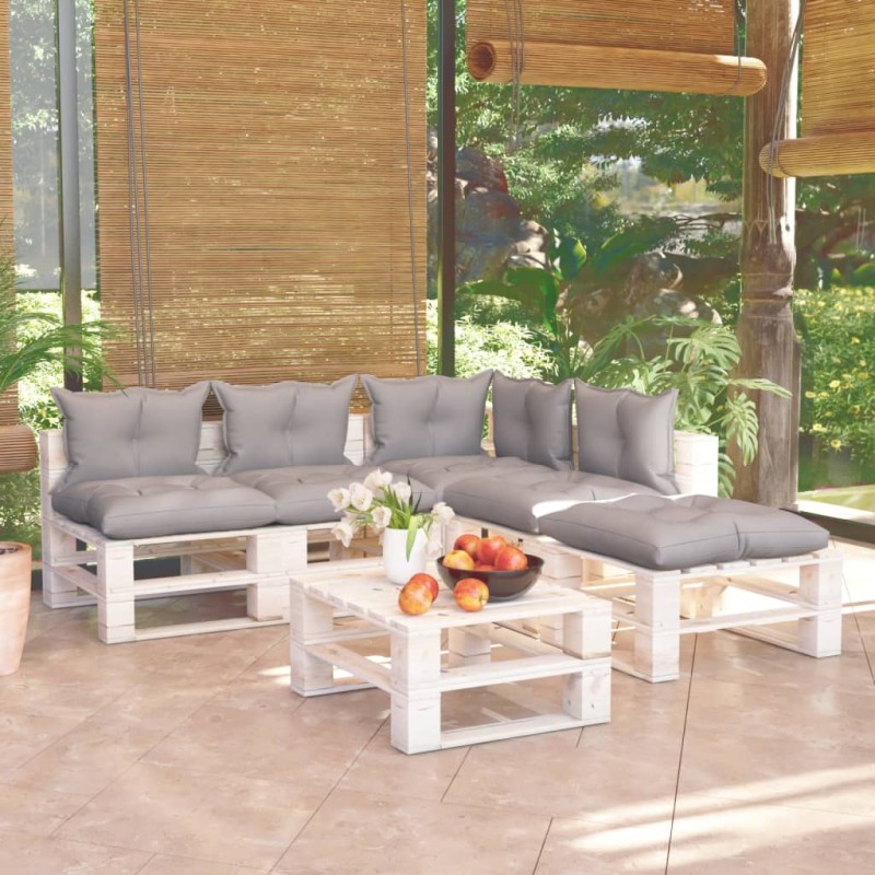 vidaXL Set Salotto Giardino su Pallet Cuscini 6 pz in Legno di Pino vidaXL Set Salotto Giardino su Pallet Cuscini 6 pz in Legno di Pino