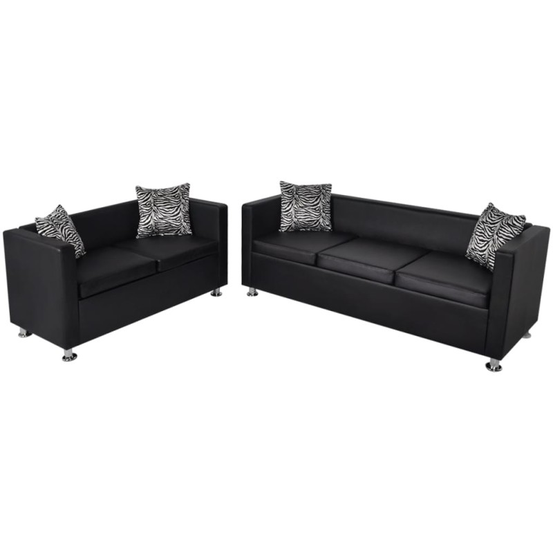 vidaXL Set Divani a 3 e a 2 Posti in Similpelle Nero vidaXL Set Divani a 3 e a 2 Posti in Similpelle Nero