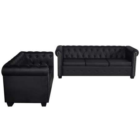 vidaXL Divani Chesterfield a 2 Posti e a 3 Posti in Similpelle Nero 