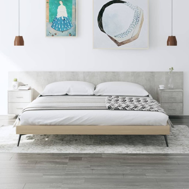 Testiera Letto con Armadietti Legno Multistrato Grigio Cemento Testiera Letto con Armadietti Legno Multistrato Grigio Cemento