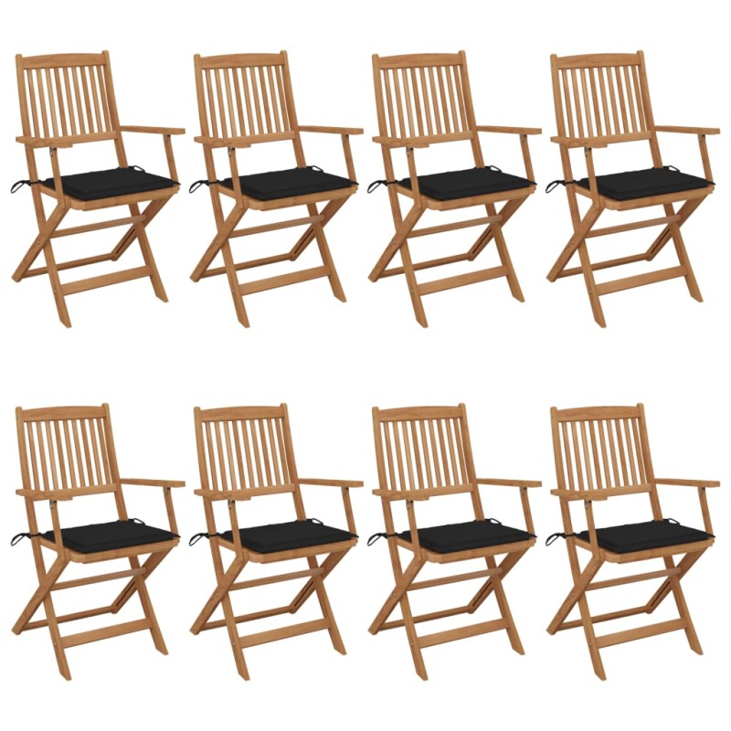 vidaXL Sedie da Giardino Pieghevoli 8 pz con Cuscini Massello Acacia vidaXL Sedie da Giardino Pieghevoli 8 pz con Cuscini Massello Acacia