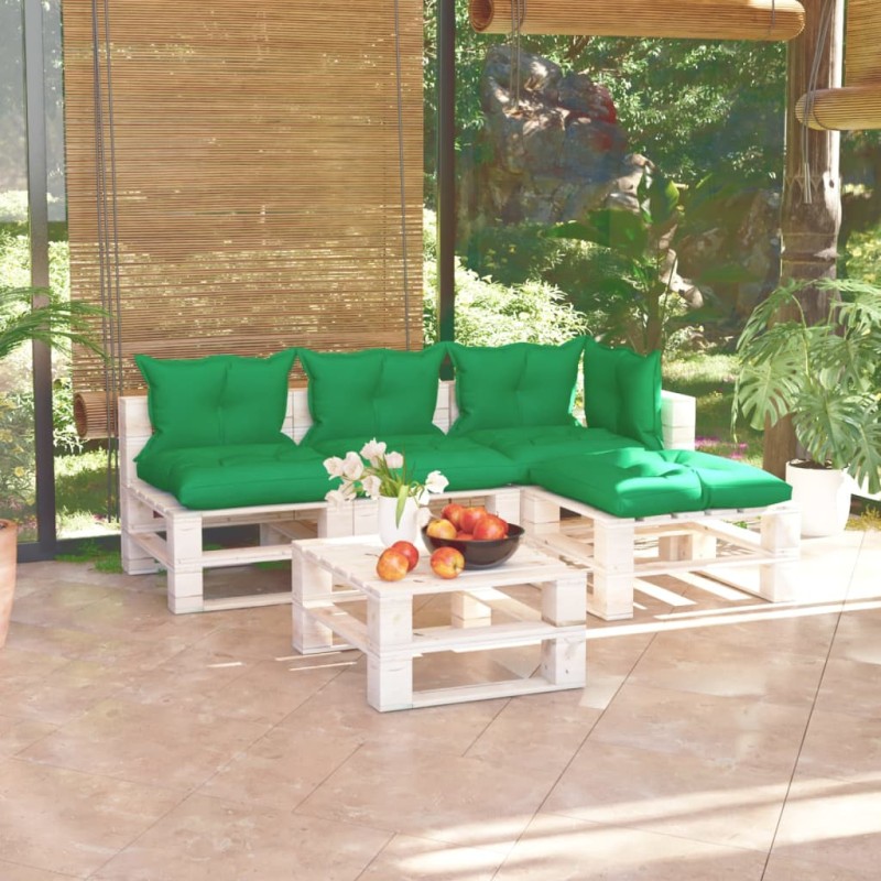 vidaXL Set Salotto Giardino su Pallet Cuscini 5 pz in Legno di Pino vidaXL Set Salotto Giardino su Pallet Cuscini 5 pz in Legno di Pino