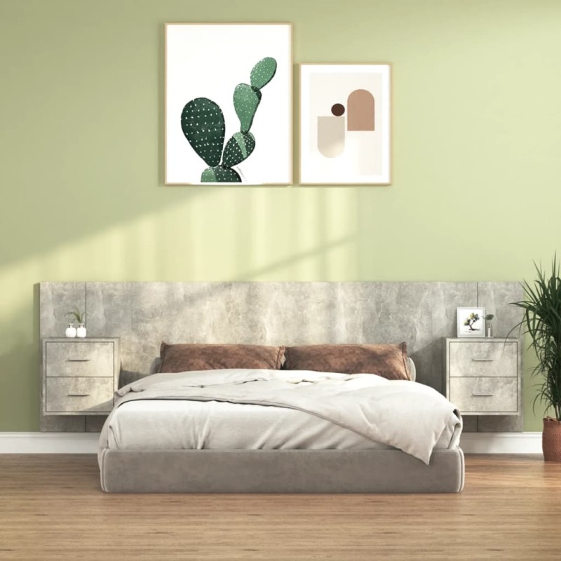 Testiera Letto con Comodini in Legno Multistrato Grigio Cemento Testiera Letto con Comodini in Legno Multistrato Grigio Cemento