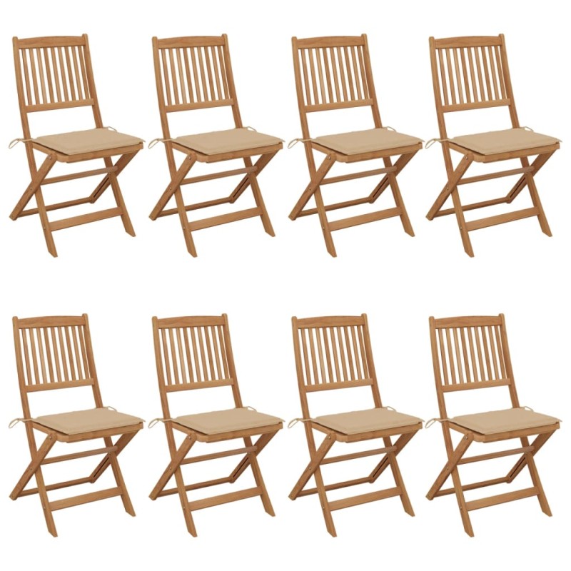vidaXL Sedie da Giardino Pieghevoli 8 pz con Cuscini Massello Acacia vidaXL Sedie da Giardino Pieghevoli 8 pz con Cuscini Massello Acacia