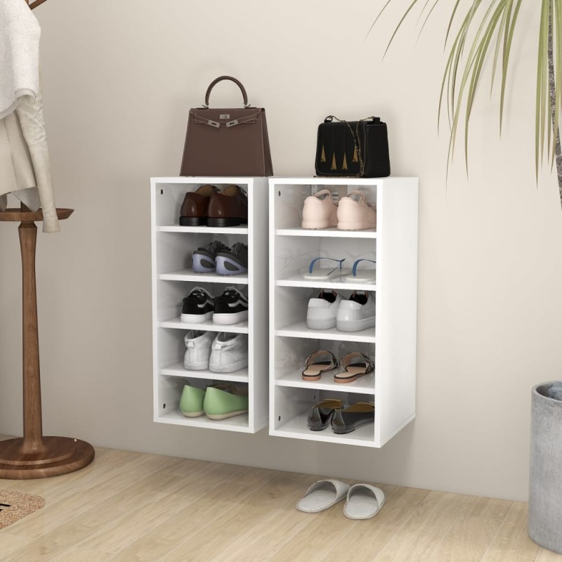 vidaXL Scarpiere 2 pz Bianco Lucido 31,5x35x70 cm in Truciolato vidaXL Scarpiere 2 pz Bianco Lucido 31,5x35x70 cm in Truciolato