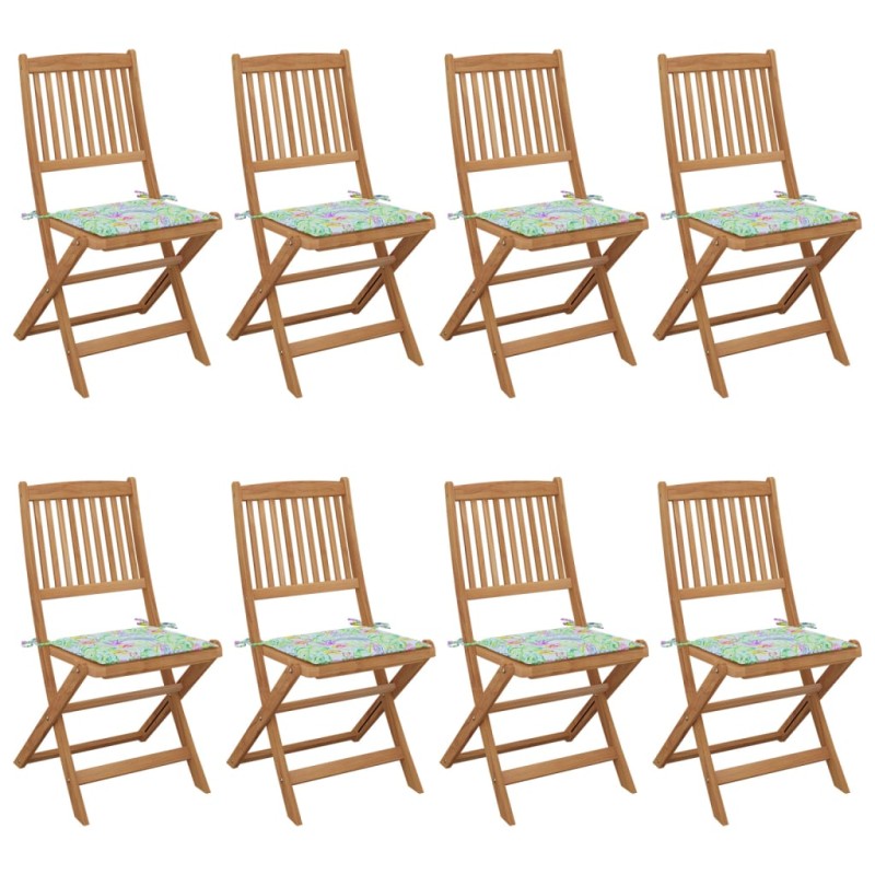 vidaXL Sedie da Giardino Pieghevoli 8 pz con Cuscini Massello Acacia vidaXL Sedie da Giardino Pieghevoli 8 pz con Cuscini Massello Acacia