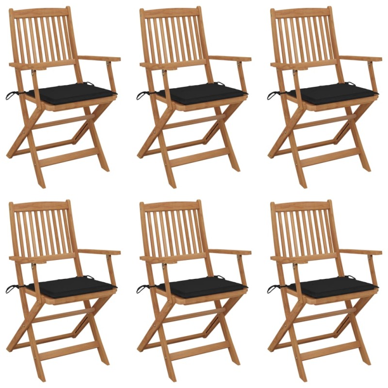 vidaXL Sedie da Giardino Pieghevoli 6 pz con Cuscini Massello Acacia vidaXL Sedie da Giardino Pieghevoli 6 pz con Cuscini Massello Acacia