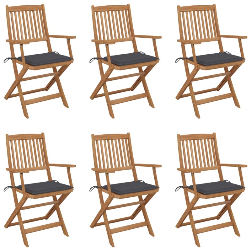 vidaXL Sedie da Giardino Pieghevoli 6 pz con Cuscini Massello Acacia vidaXL Sedie da Giardino Pieghevoli 6 pz con Cuscini Massello Acacia