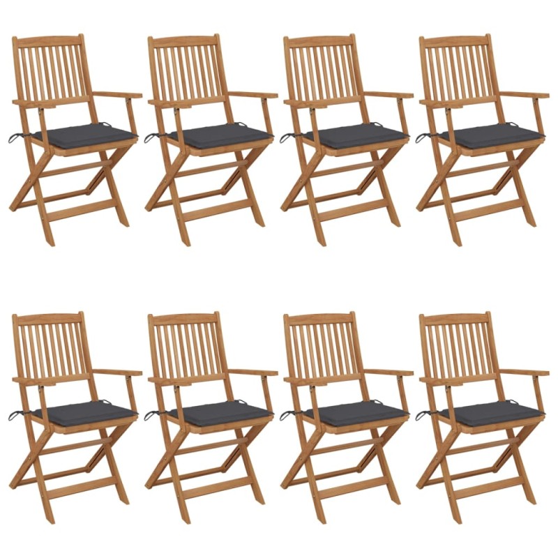 vidaXL Sedie da Giardino Pieghevoli 8 pz con Cuscini Massello Acacia vidaXL Sedie da Giardino Pieghevoli 8 pz con Cuscini Massello Acacia