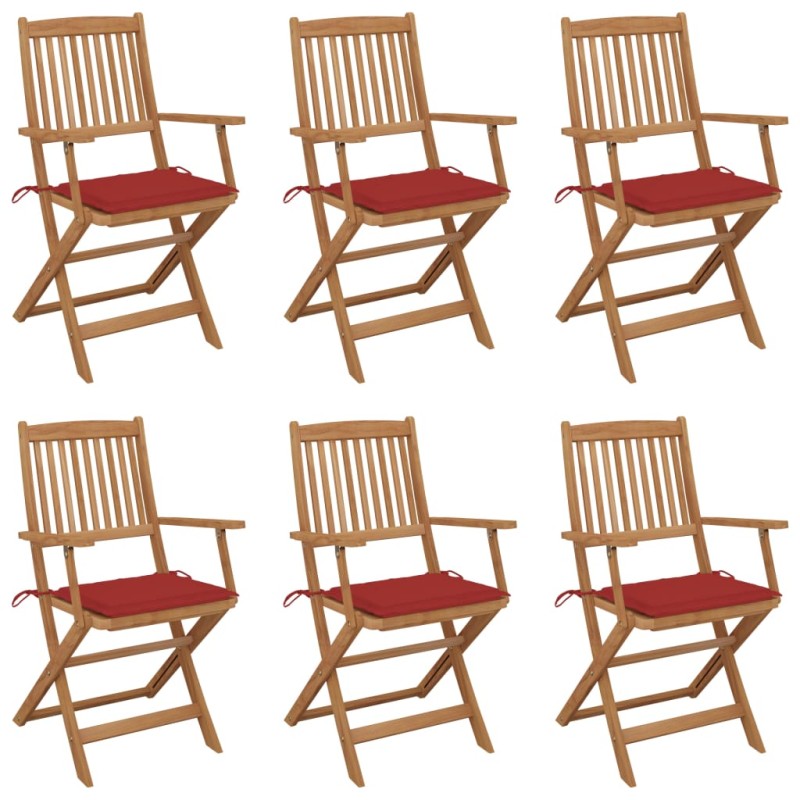 vidaXL Sedie da Giardino Pieghevoli 6 pz con Cuscini Massello Acacia vidaXL Sedie da Giardino Pieghevoli 6 pz con Cuscini Massello Acacia
