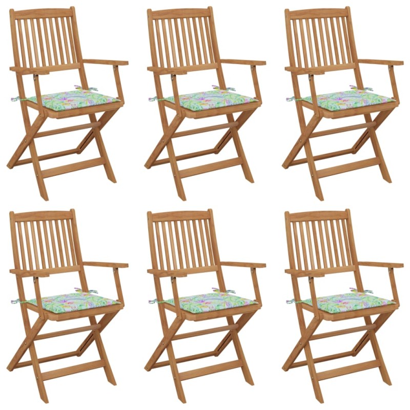 vidaXL Sedie da Giardino Pieghevoli 6 pz con Cuscini Massello Acacia vidaXL Sedie da Giardino Pieghevoli 6 pz con Cuscini Massello Acacia