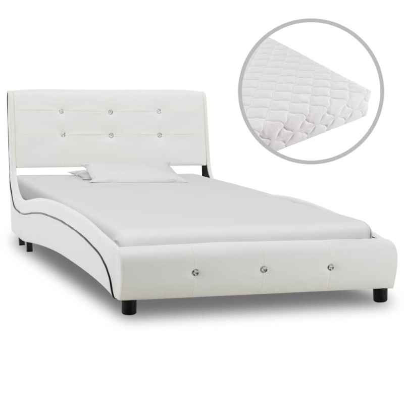 vidaXL Letto con Materasso Bianco in Similpelle 90x200 cm vidaXL Letto con Materasso Bianco in Similpelle 90x200 cm
