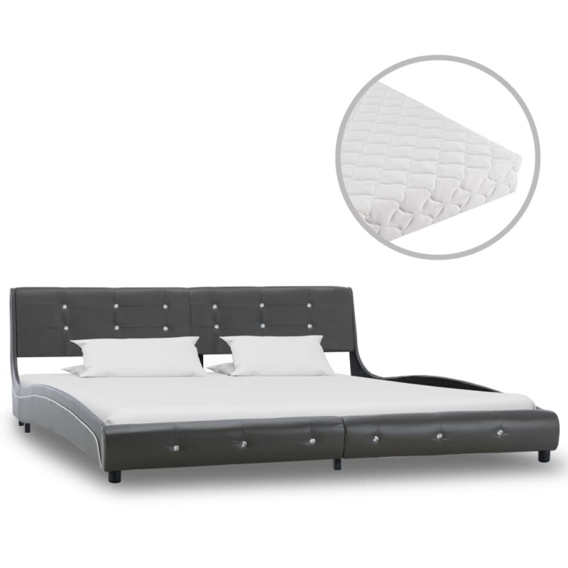 vidaXL Letto con Materasso Grigio in Similpelle 180x200 cm vidaXL Letto con Materasso Grigio in Similpelle 180x200 cm