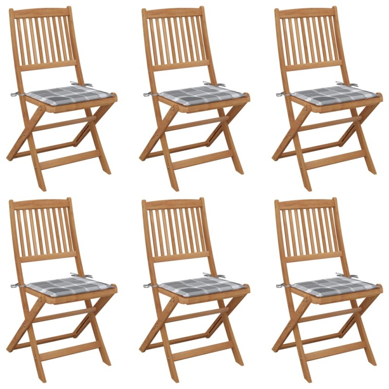 vidaXL Sedie da Giardino Pieghevoli 6 pz con Cuscini Massello Acacia vidaXL Sedie da Giardino Pieghevoli 6 pz con Cuscini Massello Acacia