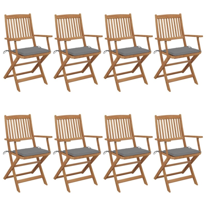 vidaXL Sedie da Giardino Pieghevoli 8 pz con Cuscini Massello Acacia vidaXL Sedie da Giardino Pieghevoli 8 pz con Cuscini Massello Acacia