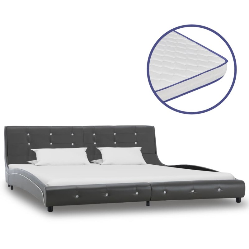 vidaXL Letto con Materasso Memory Foam Grigio in Similpelle 180x200 cm