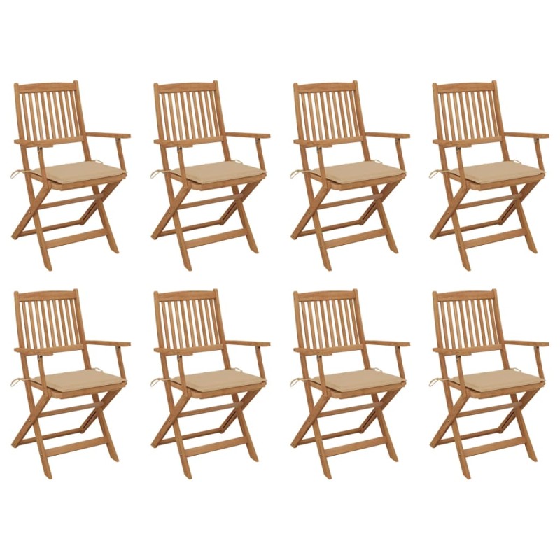 vidaXL Sedie da Giardino Pieghevoli 8 pz con Cuscini Massello Acacia